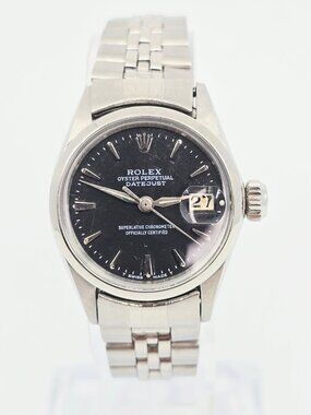 Rolex Lady Date 6516 Datejust Dial Black Tritium Jubilee 24mm Vintage Watch